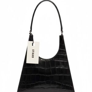 STAUD Black Croc-Embossed Shoulder Bag NWT